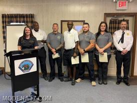 (Right to Left)
Patient from that day Fire Police LT Art Campbell, Fire Police/EMS Driver Gina Grandzio, Firefighter Demetri Moyer, Deputy Chief Andrae Reason, Captain Cody Rogers, Assistant Chief Todd Bryant, and Westwood Paramedic & EMS Captain Beth Case (AKA Rock Star)